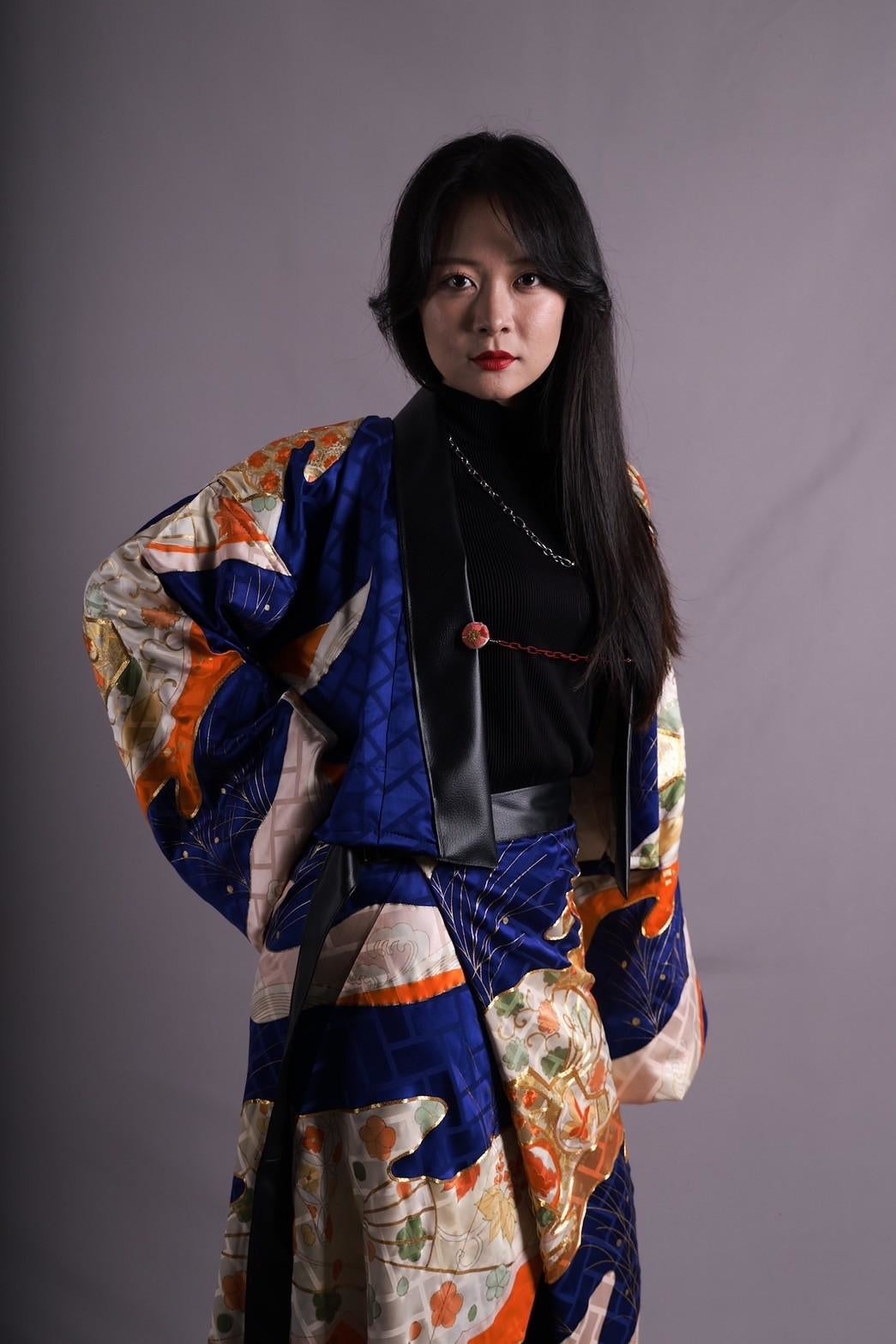 [Sample collection] Kimono jacket and long skirt Blue