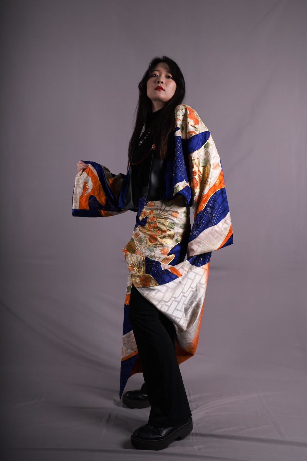 [Sample collection] Kimono jacket and long skirt Blue